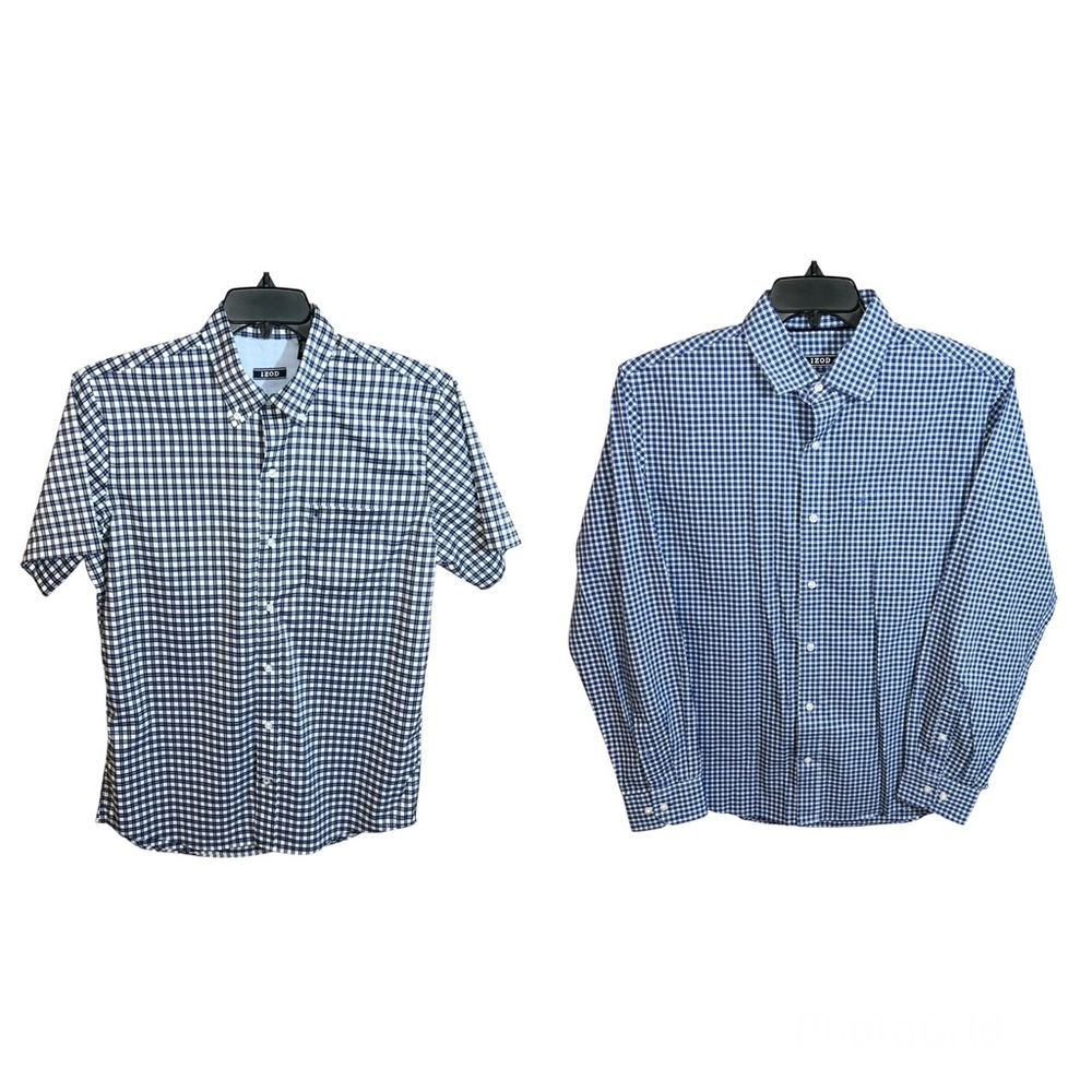 Izod Shirts Men’s M Blue White Short Sleeve Long Sleeve Plaid